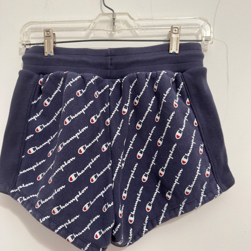 Champion Shorts Reverse Weave Navy Blue Script Logo Print XS Women Activewear - Picture 5 of 7